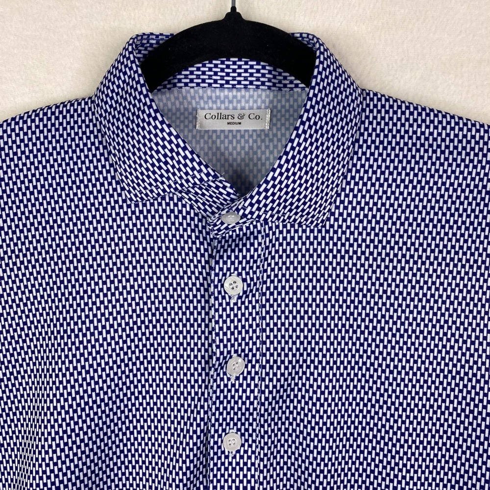Collars & Co Shirt Mens Size Medium Blue Dress Collar Short Sleeve Geometric